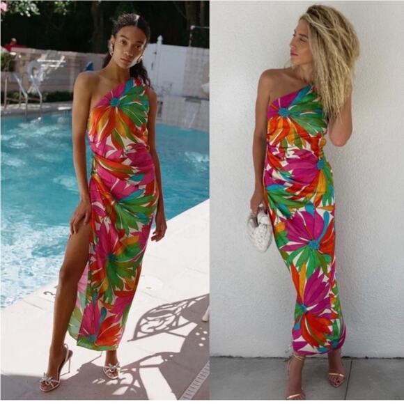 Ronny Kobo Tropical One Shoulder Dress Size Small - Picture 2 of 7